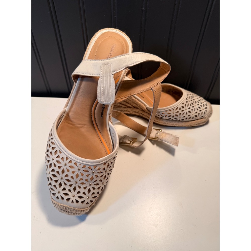 Hush Puppies Bounce Espadrille Wedge Sandals Laser Cut Leather White 9.5 Insole
